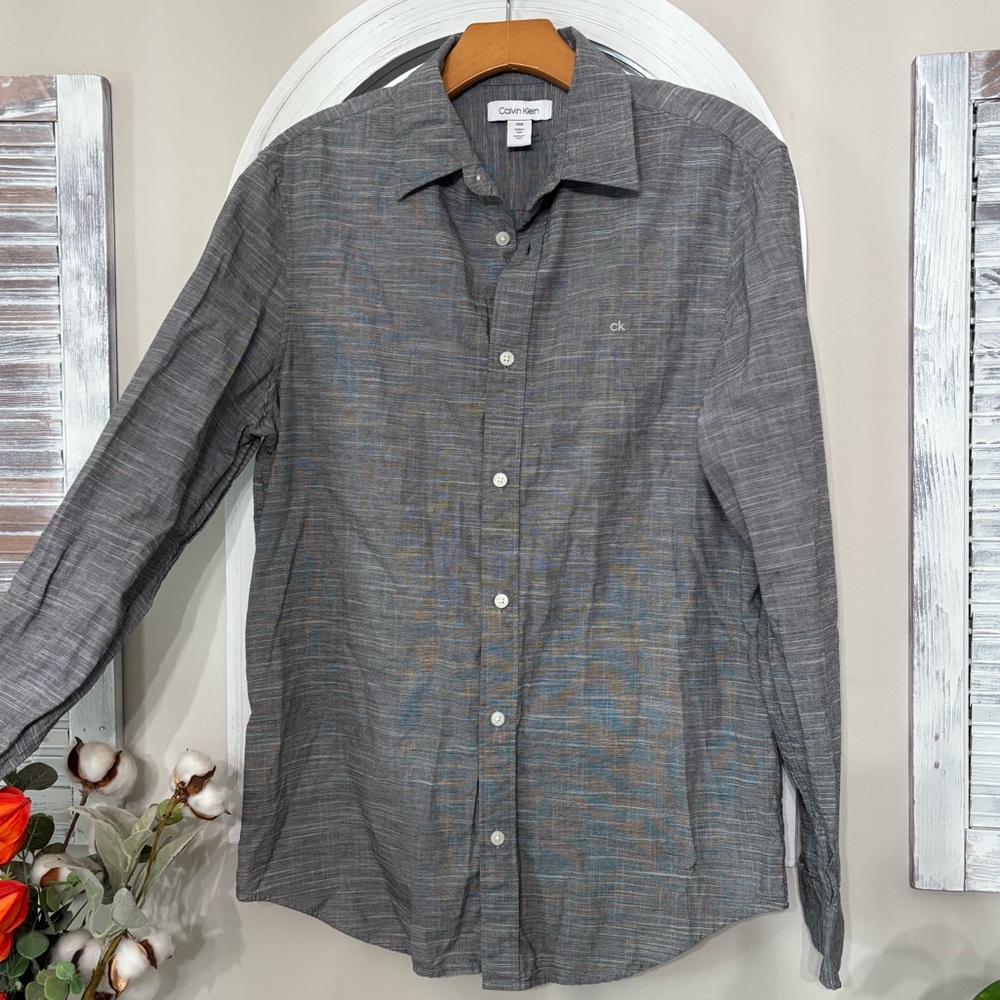 Calvin Klein EUC Charcoal Shirt Mens long-sleeve button up Sz S